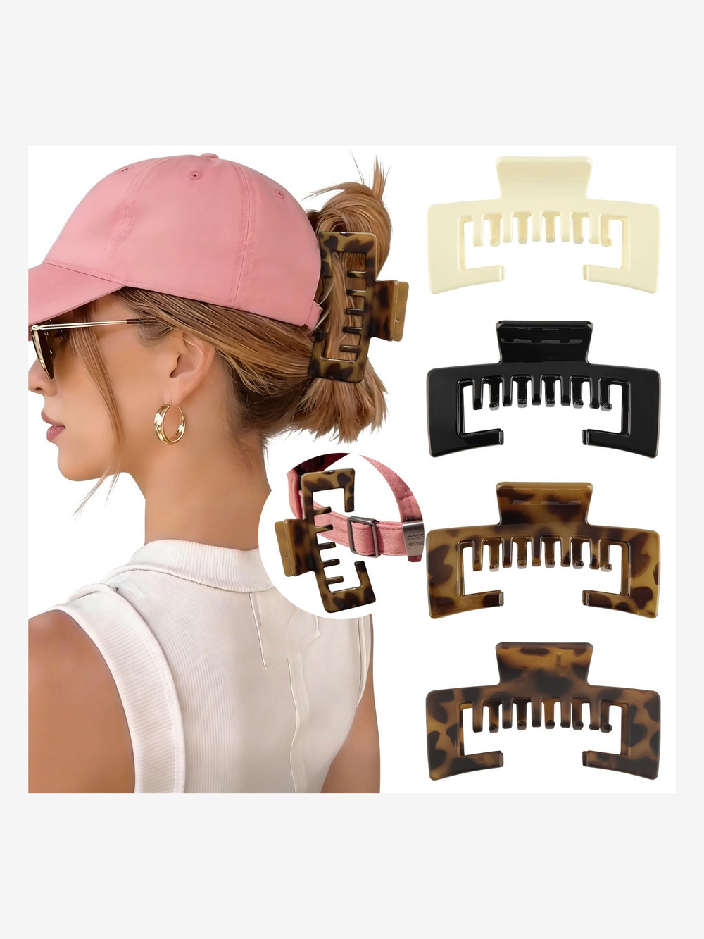 Hat-Friendly Claw Clips for Baseball | Leopard Print, Beige, Black | Size OS